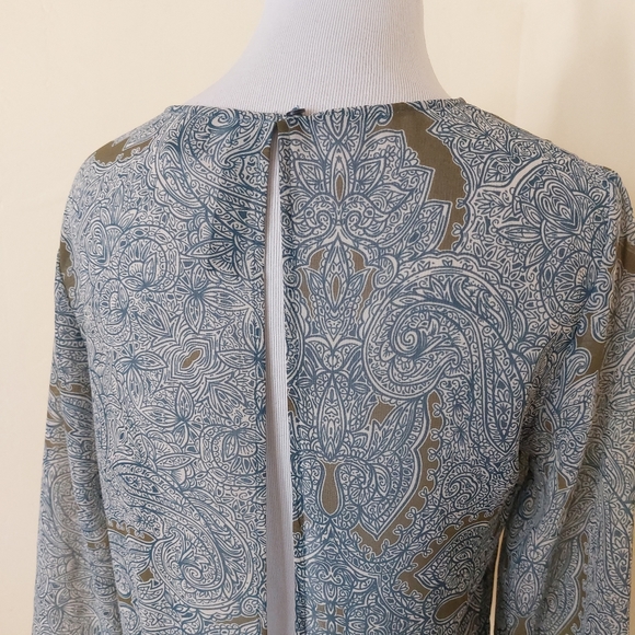 Petticoat Alley Floral Paisley Green Blue White Sheer Peplum Blouse - Picture 7 of 9